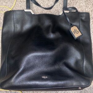 Ralph Lauren Black Pebbled Leather Tote